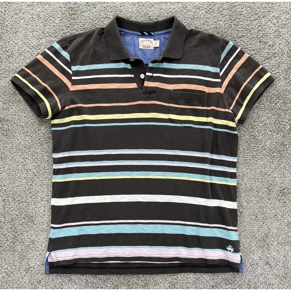 Brooks Brothers Beachy Striped Polo Mens L Brown Athletic Sleeve 100% Cotton Y2K
